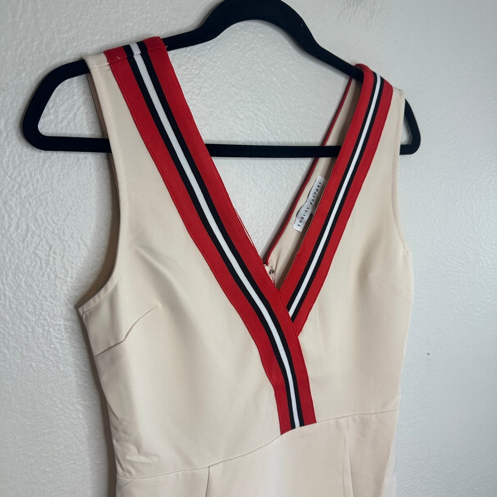 English Factory Varsity Stripe Mini Dress Cream Striped V-Neck Size Small NWT - Picture 5 of 8